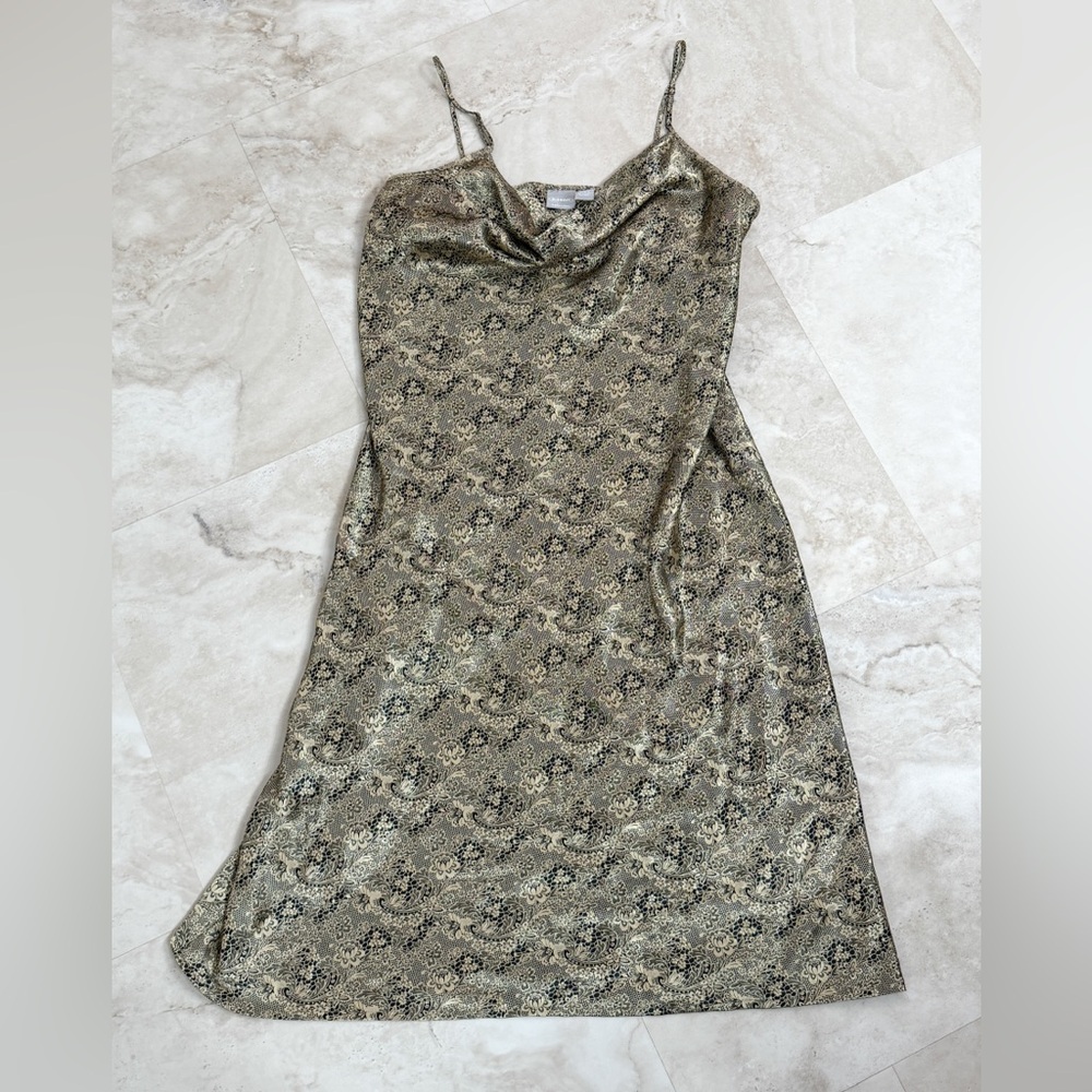 Old Navy Satin Cowl Neck Midi Slip Dress XL Paisley Gold Black Spaghetti Strap - Picture 2 of 5